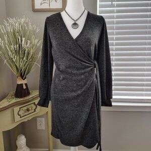 Doo B Doo - Grey Wrap Dress -  V Neck - Long Sleeves - Warm - Small